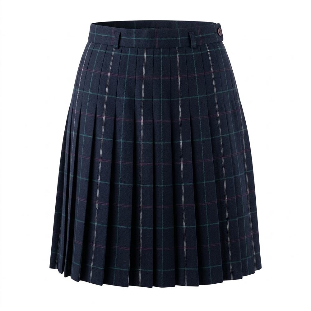 Vintage Jones New York 100% Wool Blue Plaid Pleated Skirt Women Size 6